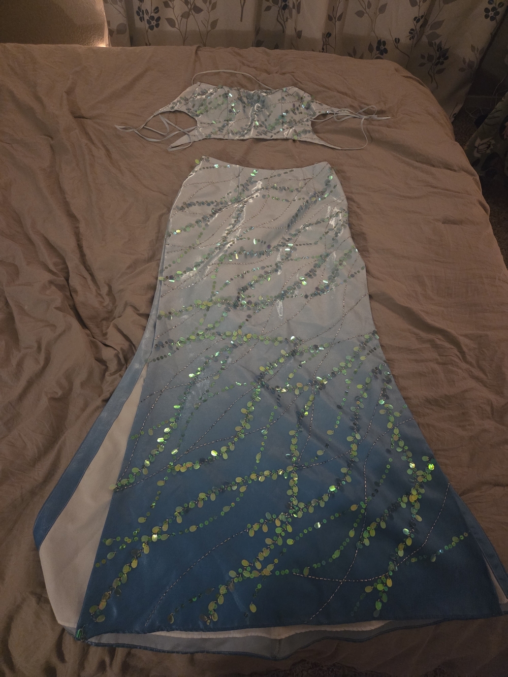 Blue Ombre Sequin Two-Piece Evening Dress